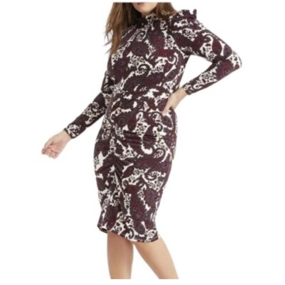 Eloquii Mock Neck Long Sleeve Dress | Size 14, White Burgundy | Bold Colorblocks - Picture 4 of 10